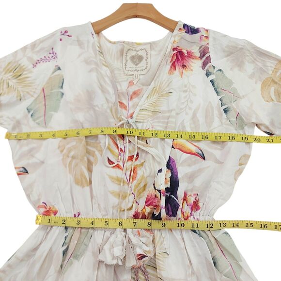 Z&L Europe Mini Dress Womens Medium Beige Floral Flared Sleeve Y2K Beachy Travel - Picture 11 of 12